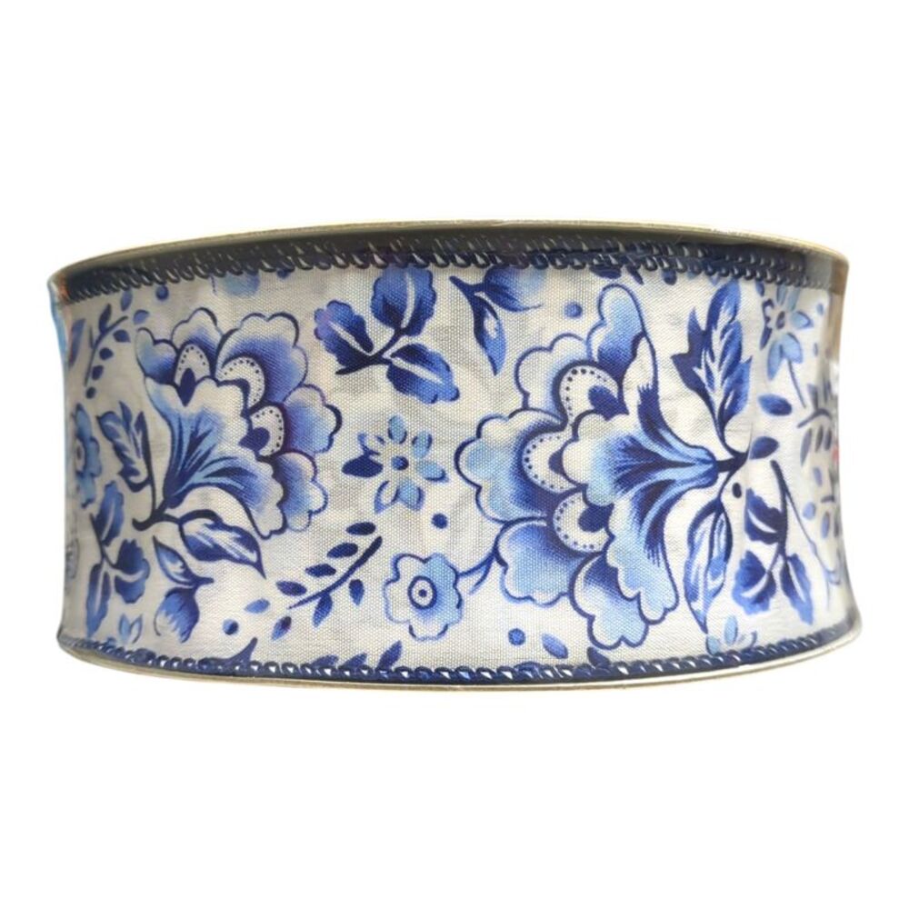 Member's Mark Premium Wired Edge Spring Ribbon, 2.5in x50Yds - Blue Floral